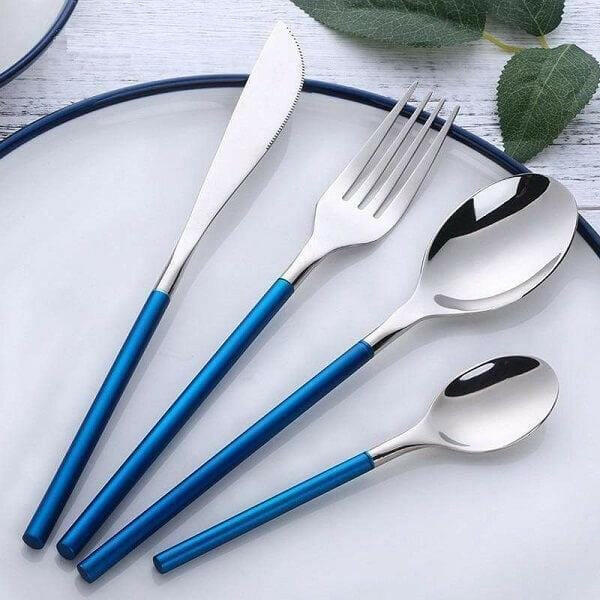 Colored Handle Flatware Set, 4 Piece
