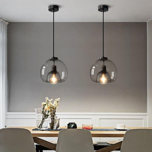 Minimalist Smoke Gray Hand-Blown Glass Dome Pendant Light, 1-Light