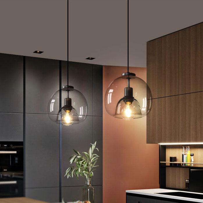 Minimalist Smoke Gray Hand-Blown Glass Dome Pendant Light, 1-Light