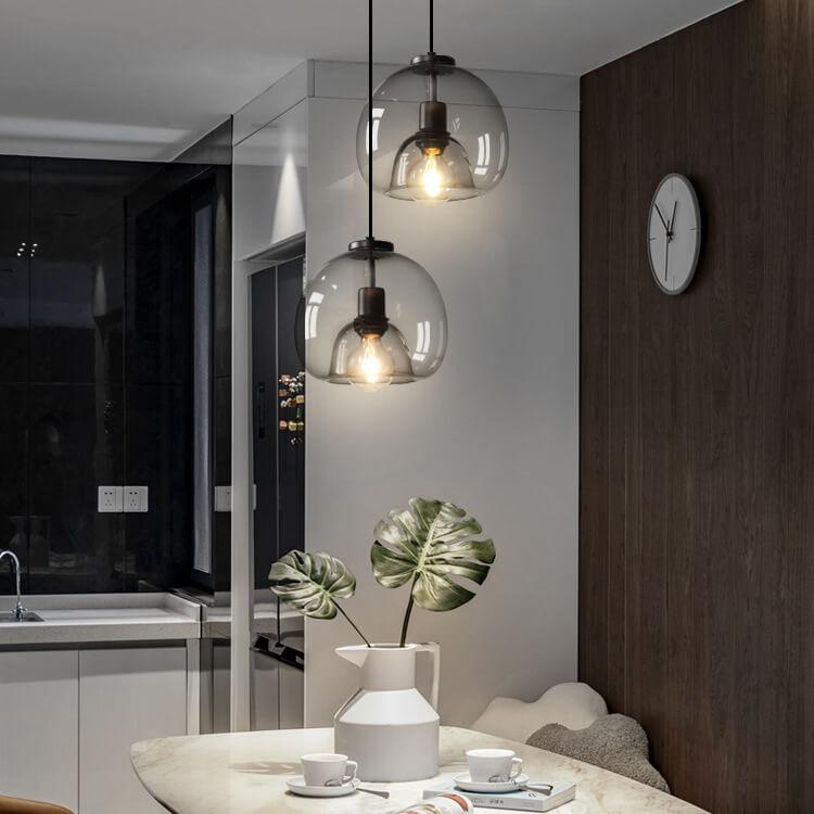 Minimalist Smoke Gray Hand-Blown Glass Dome Pendant Light, 1-Light