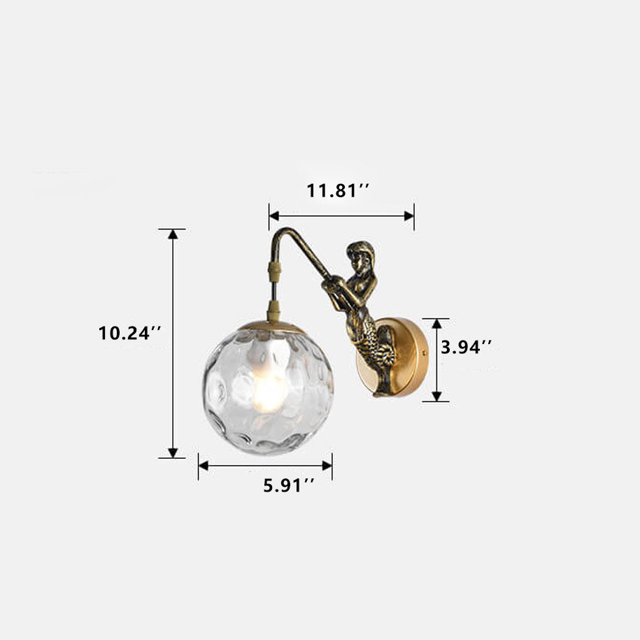 Vintage Rustic Mermaid Orb Wall Sconce – 1-Light Accent Lamp