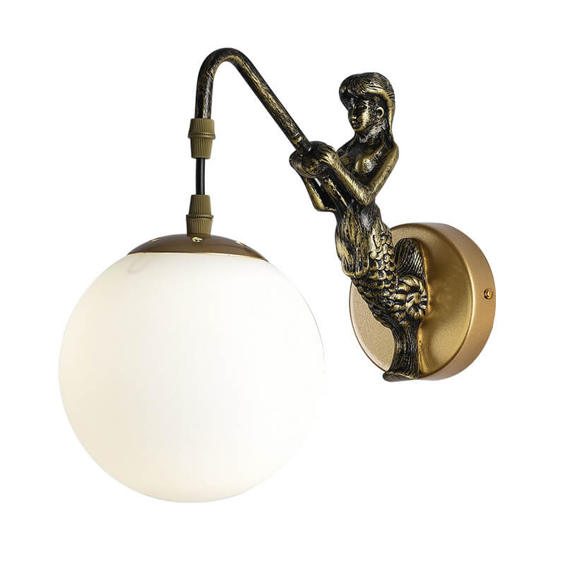 Vintage Rustic Mermaid Orb Wall Sconce – 1-Light Accent Lamp