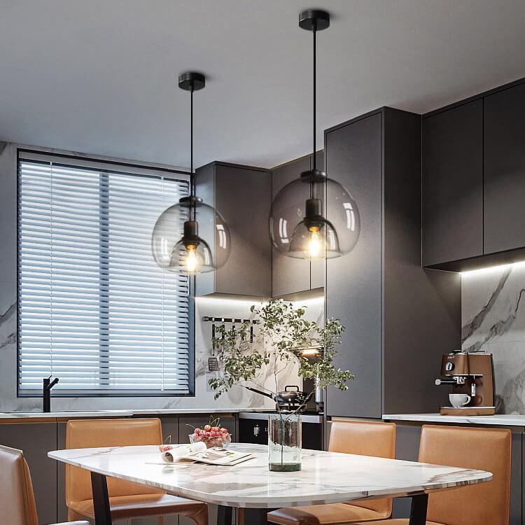 Minimalist Smoke Gray Hand-Blown Glass Dome Pendant Light, 1-Light