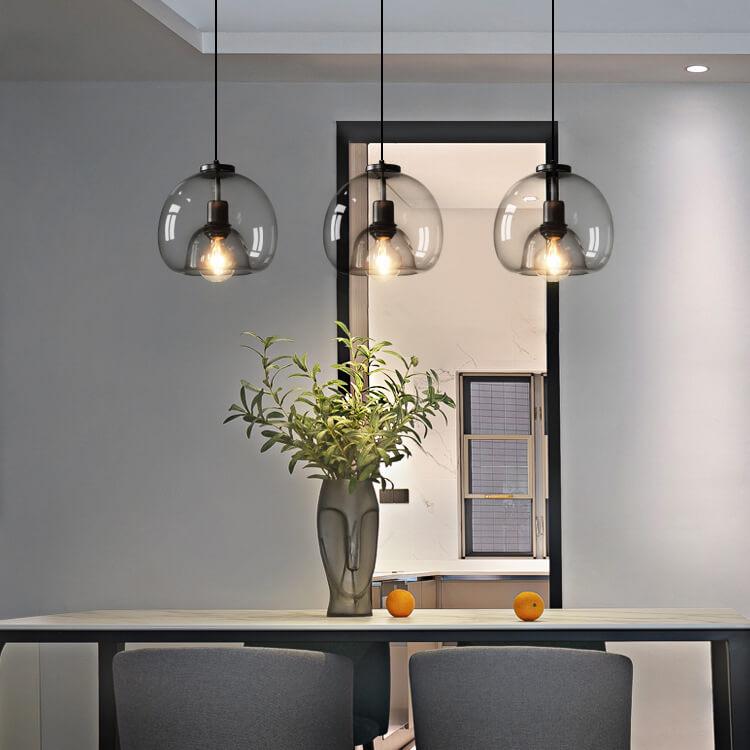 Minimalist Smoke Gray Hand-Blown Glass Dome Pendant Light, 1-Light