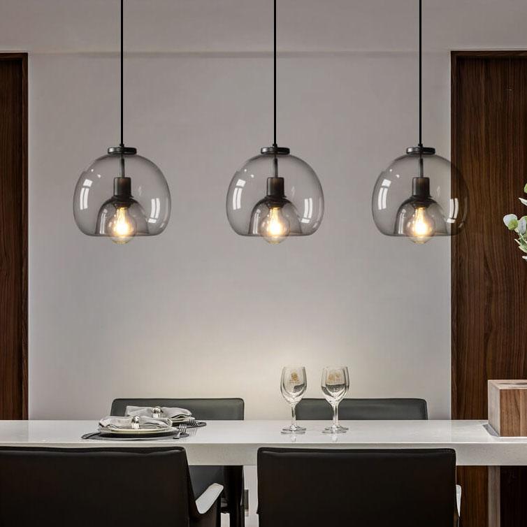 Minimalist Smoke Gray Hand-Blown Glass Dome Pendant Light, 1-Light