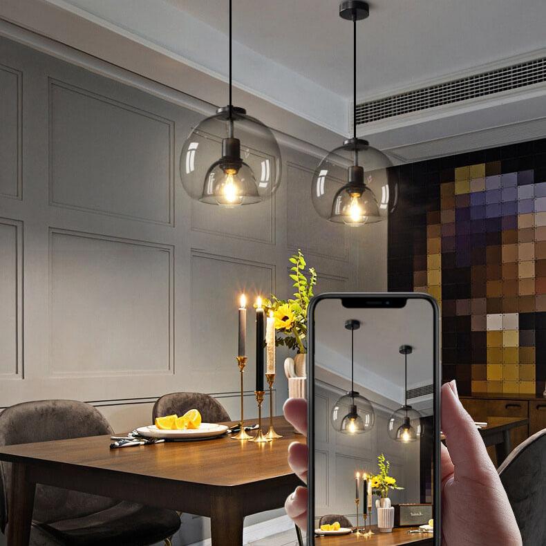 Minimalist Smoke Gray Hand-Blown Glass Dome Pendant Light, 1-Light