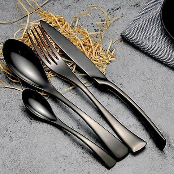 Jet Black Titanium Plated Silverware Set
