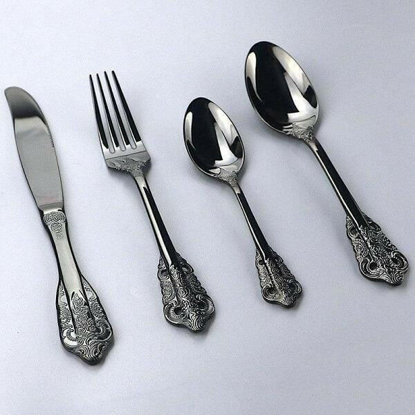 Vintage Black Flatware Set, 8 or 24 Piece