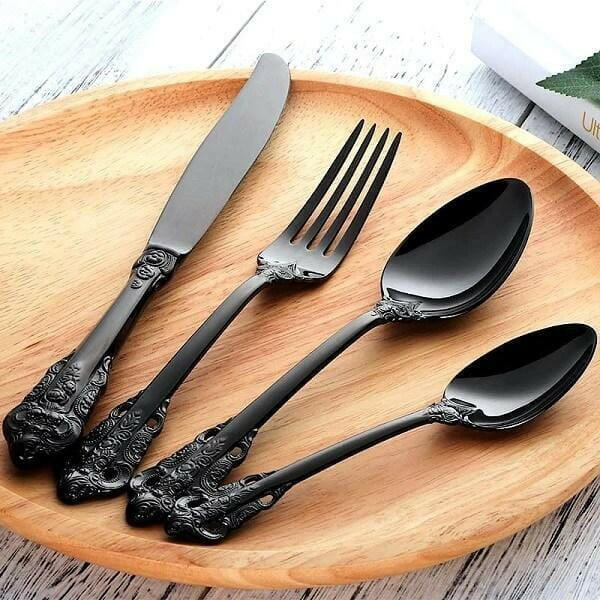 Vintage Black Flatware Set, 8 or 24 Piece