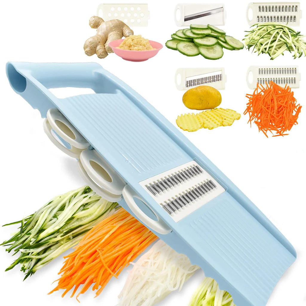 Ultimate 5‑in‑1 Mandoline Slicer for Kitchen – Multi Blade Vegetable Slicer, Veggie Cutter, Potato Chip Maker, Julienne Shredder, Waffle Cutter, Ginger & Garlic Grater