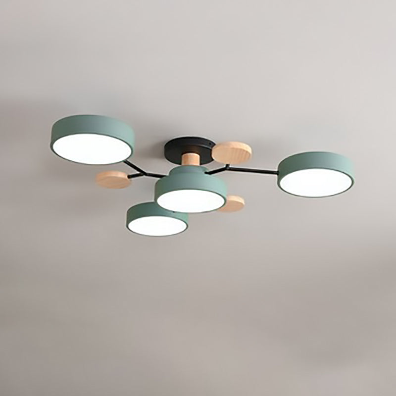 Modern Scandinavian Round Molecule Branch LED Semi-Flush Mount Ceiling Light for Living Room