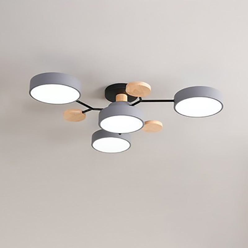 Modern Scandinavian Round Molecule Branch LED Semi-Flush Mount Ceiling Light for Living Room
