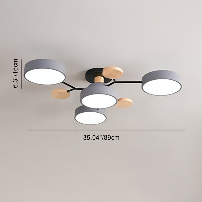 Modern Scandinavian Round Molecule Branch LED Semi-Flush Mount Ceiling Light for Living Room