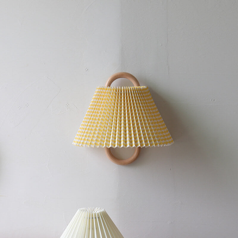 Modern Solid Wood Pleated Semi-Circular 1-Light Wall Sconce Lamp
