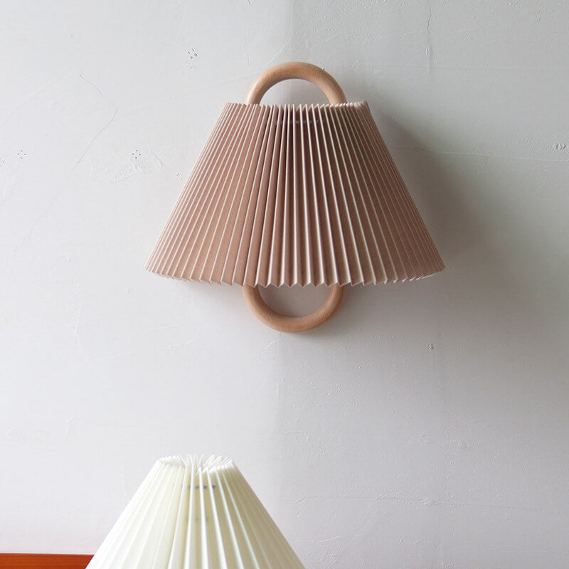 Modern Solid Wood Pleated Semi-Circular 1-Light Wall Sconce Lamp
