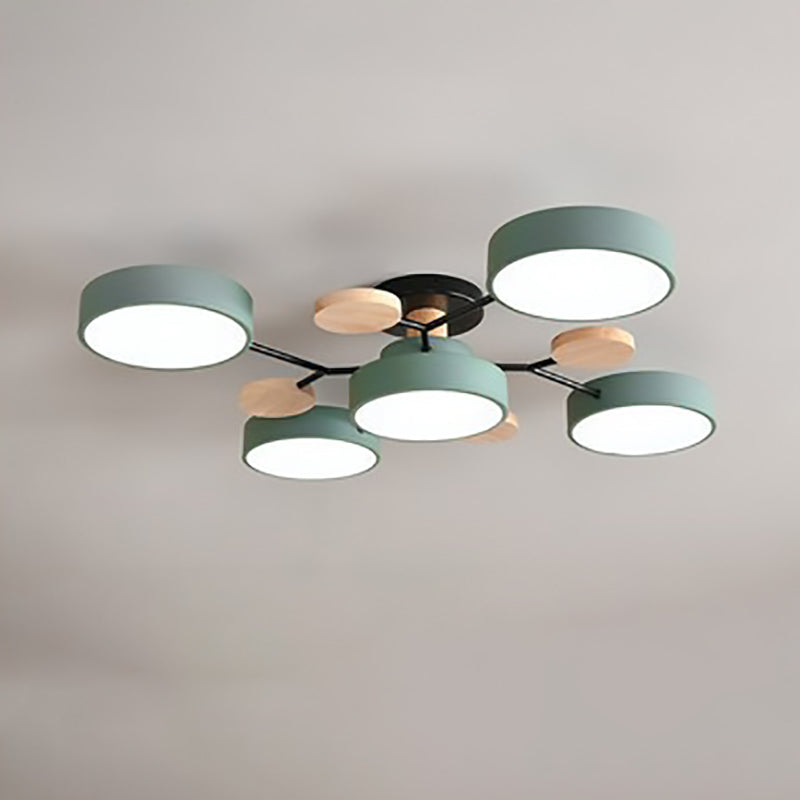 Modern Scandinavian Round Molecule Branch LED Semi-Flush Mount Ceiling Light for Living Room