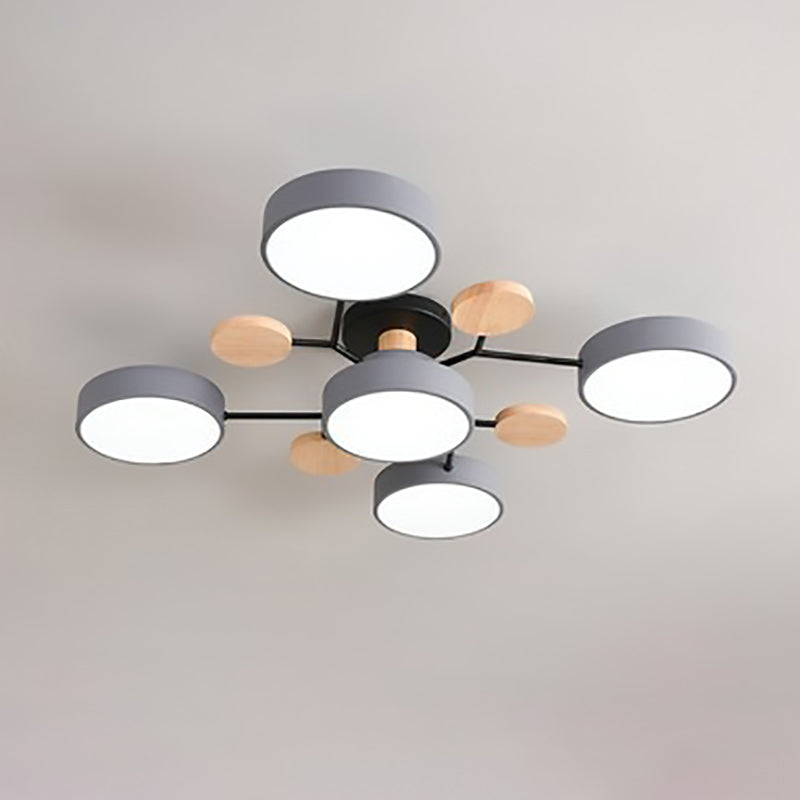 Modern Scandinavian Round Molecule Branch LED Semi-Flush Mount Ceiling Light for Living Room