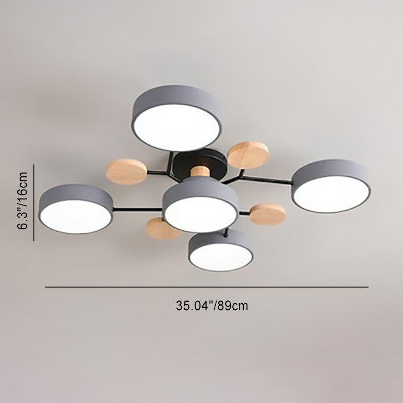 Modern Scandinavian Round Molecule Branch LED Semi-Flush Mount Ceiling Light for Living Room