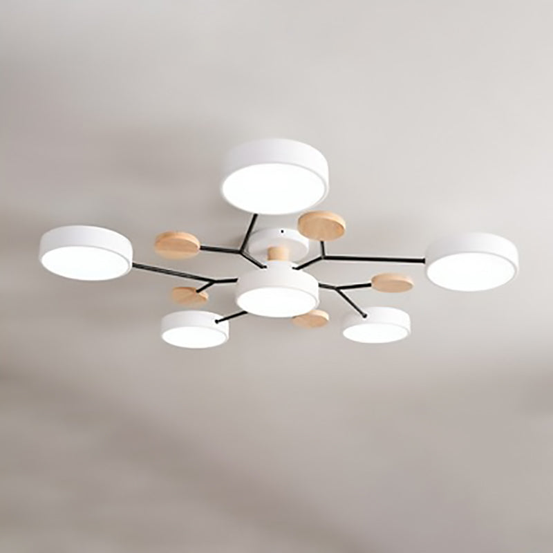 Modern Scandinavian Round Molecule Branch LED Semi-Flush Mount Ceiling Light for Living Room