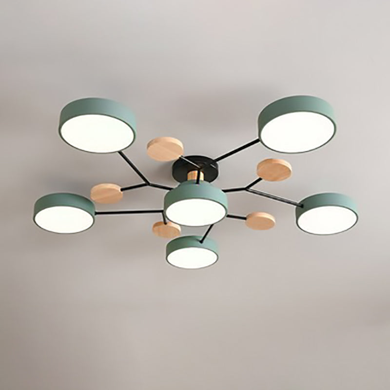 Modern Scandinavian Round Molecule Branch LED Semi-Flush Mount Ceiling Light for Living Room