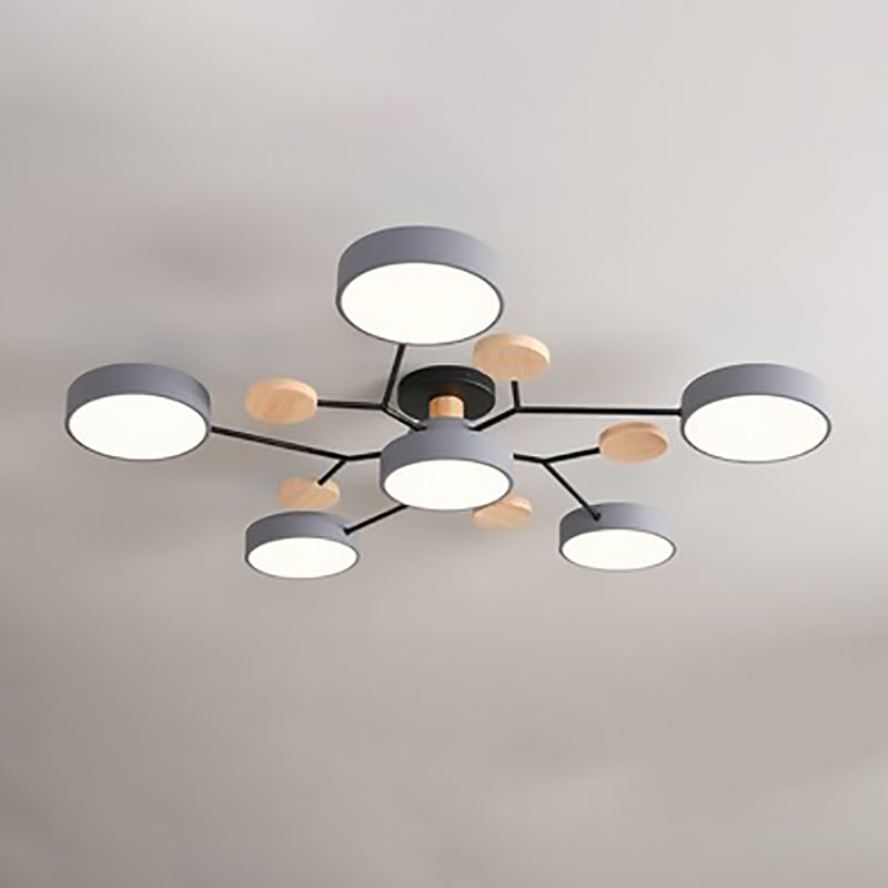Modern Scandinavian Round Molecule Branch LED Semi-Flush Mount Ceiling Light for Living Room