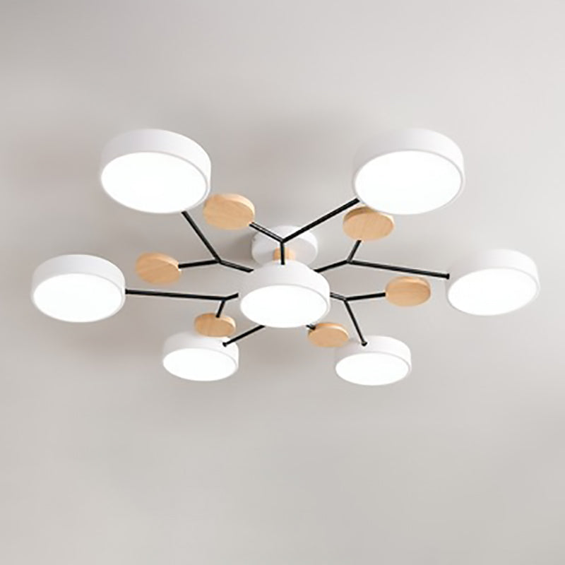 Modern Scandinavian Round Molecule Branch LED Semi-Flush Mount Ceiling Light for Living Room