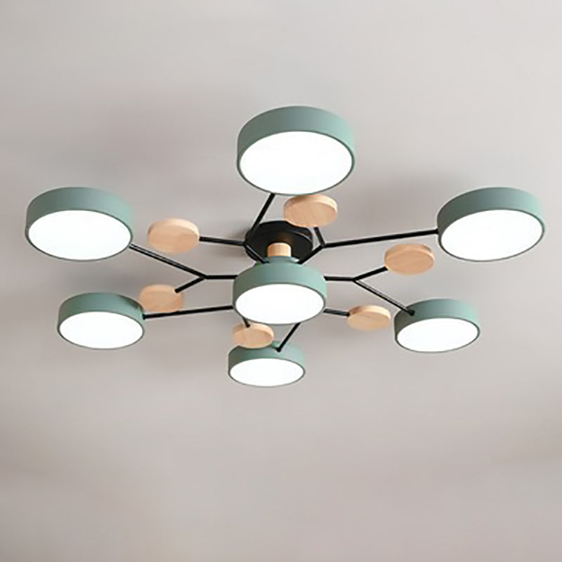 Modern Scandinavian Round Molecule Branch LED Semi-Flush Mount Ceiling Light for Living Room