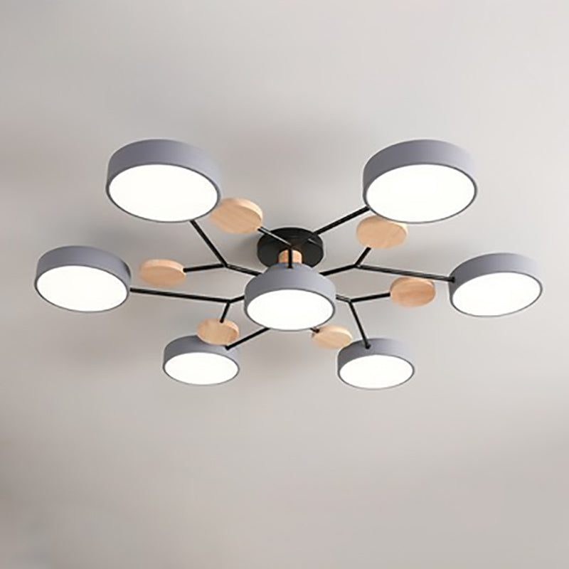 Modern Scandinavian Round Molecule Branch LED Semi-Flush Mount Ceiling Light for Living Room
