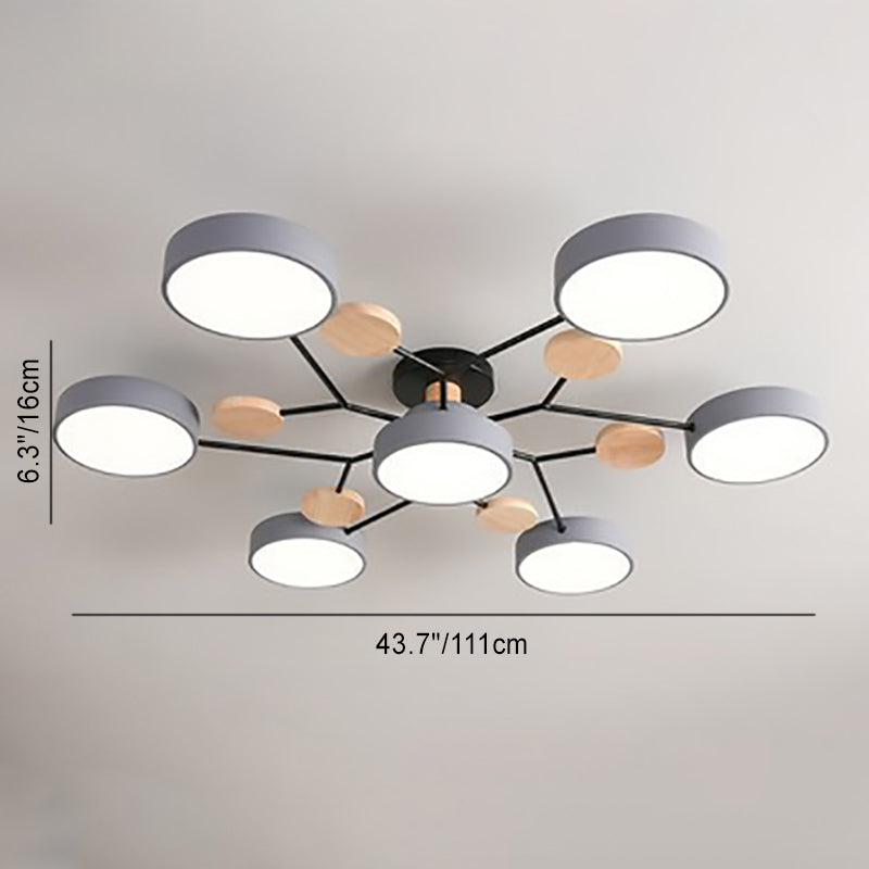 Modern Scandinavian Round Molecule Branch LED Semi-Flush Mount Ceiling Light for Living Room