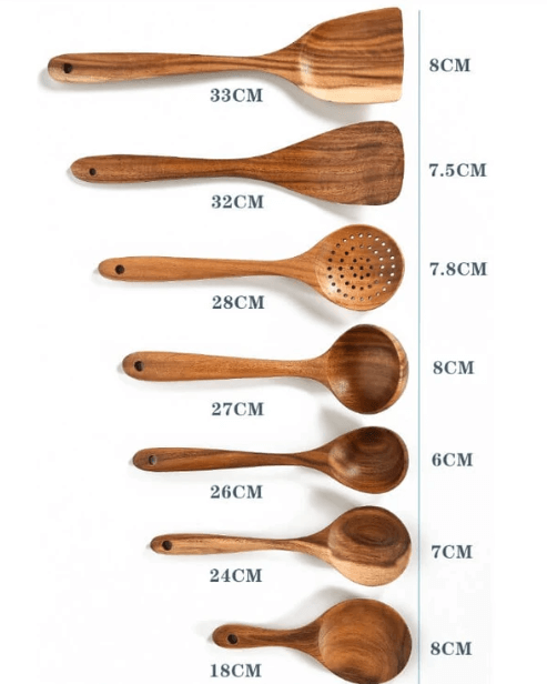 Teak Wood Cooking Utensil Set, 7 Piece