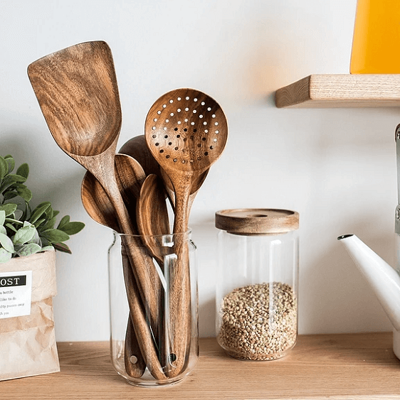 Teak Wood Cooking Utensil Set, 7 Piece