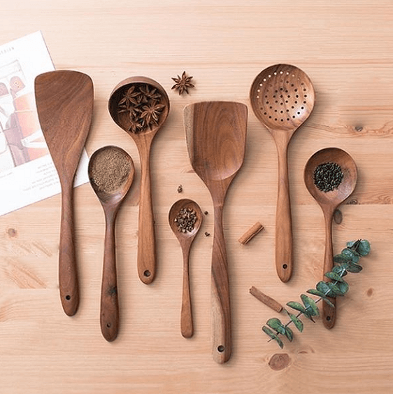 Teak Wood Cooking Utensil Set, 7 Piece