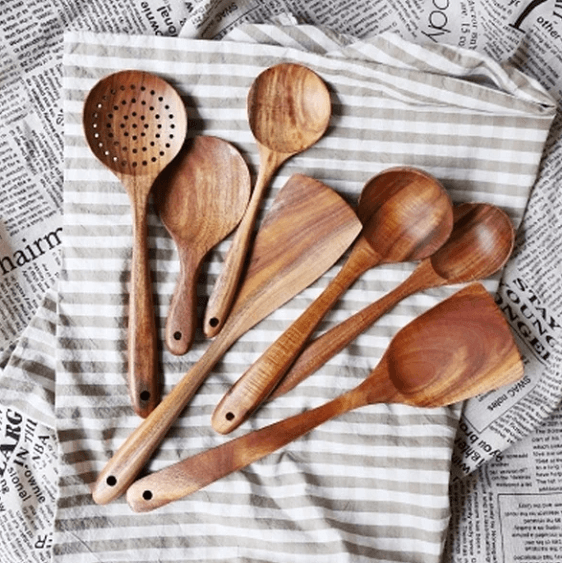Teak Wood Cooking Utensil Set, 7 Piece
