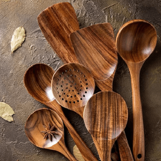 Teak Wood Cooking Utensil Set, 7 Piece