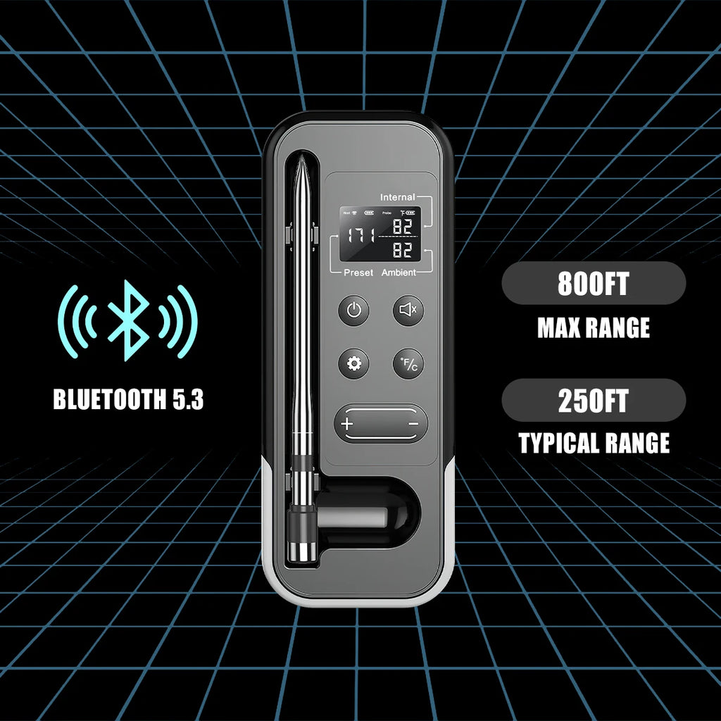 Smart Bluetooth BBQ Thermometer Wireless Meat Probe Kitchen Cooking Thermometer for Grill Oven Food Temperature Monitoring Alarm