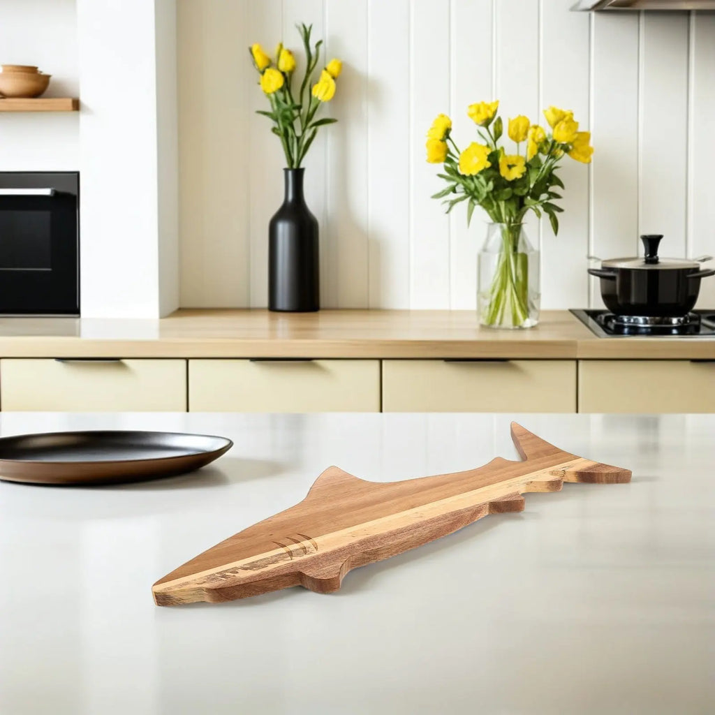 Acacia Wood Shark Charcuterie Board Serving Platter Cutting Board for Meat Cheese Bread Vegetables Ocean Themed Party Appetizer